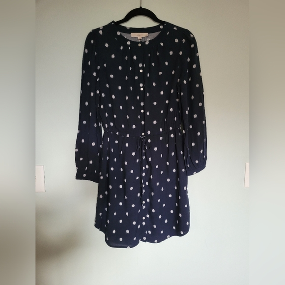 Loft Sz Sm Navy Dot Shirtdress - Picture 2 of 6